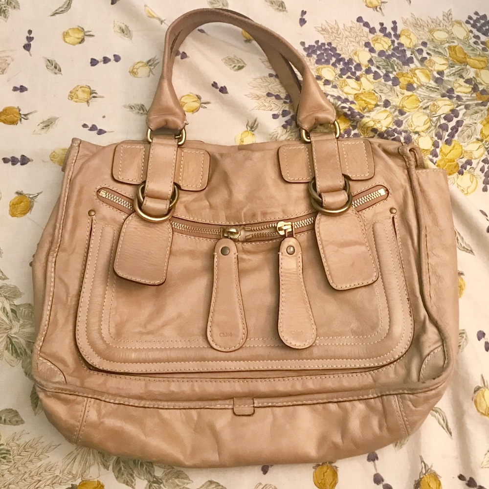 Authentic Chloe Large Bay Bag Beige Leather